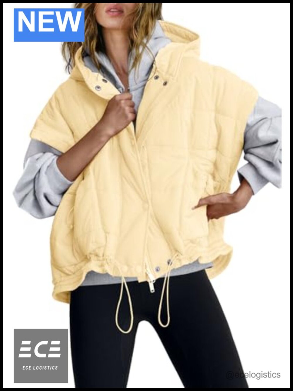 Womens Oversized Quilted Puffer Vest Hooded Sleeveless Zip Jacket